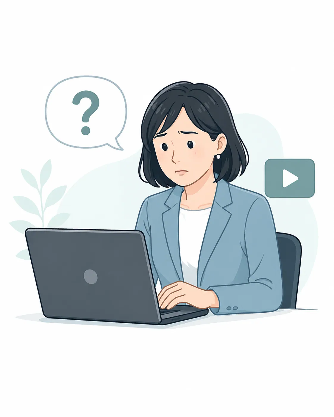 動画教材で行き詰まり質問できず困るビジネスパーソン。