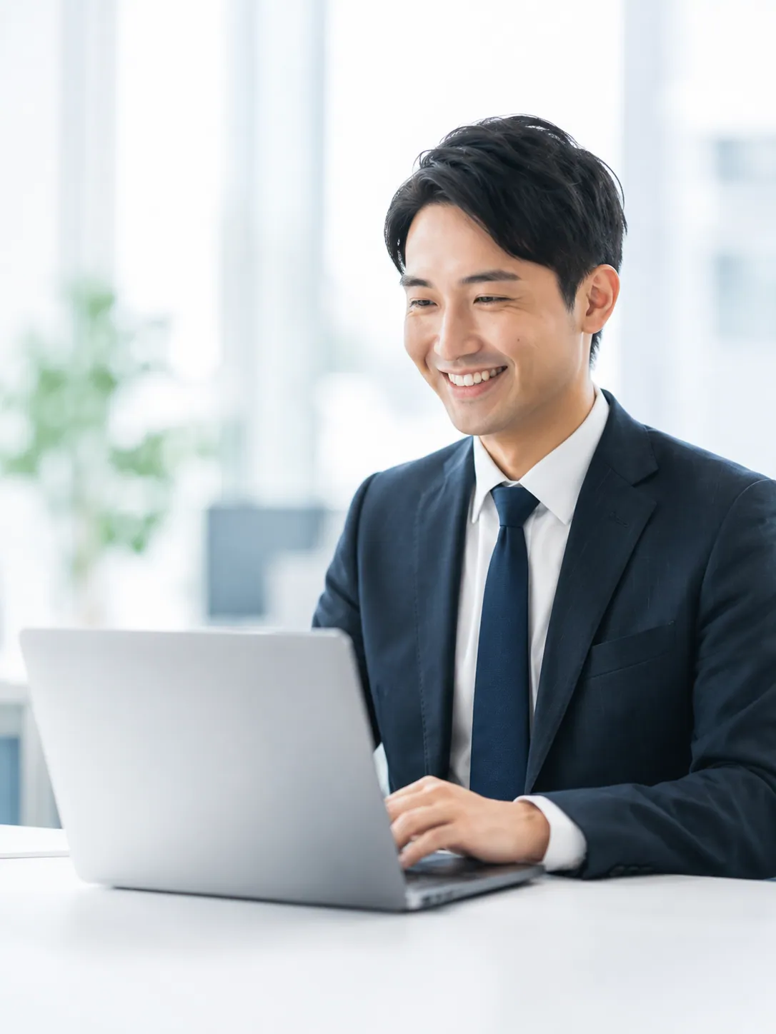 ノートPCでAIを活用しながら業務を進める営業担当者。