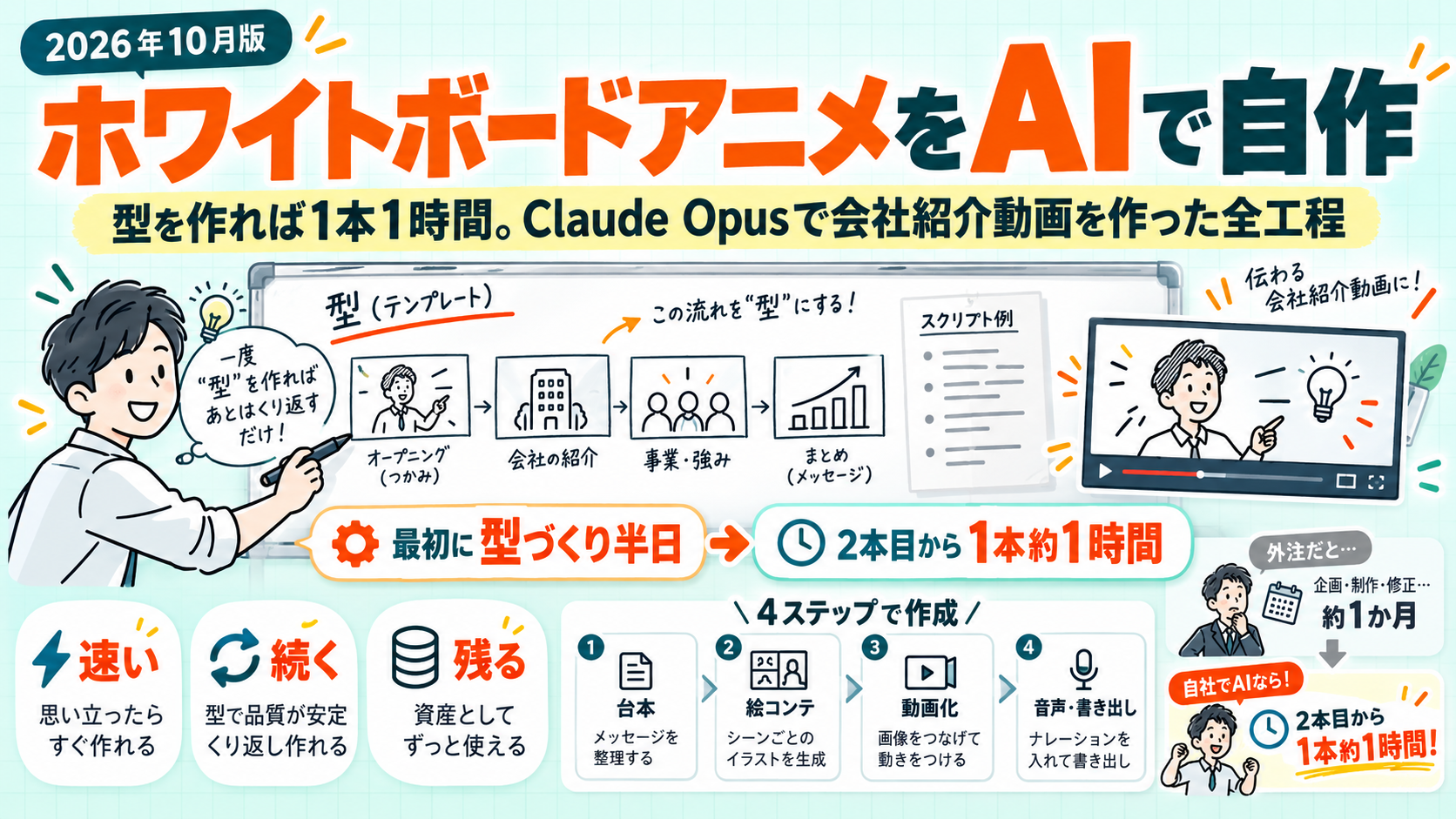 ホワイトボードアニメをAIで自作。型を作れば1本1時間、Claude Opusで会社紹介動画を作った全工程