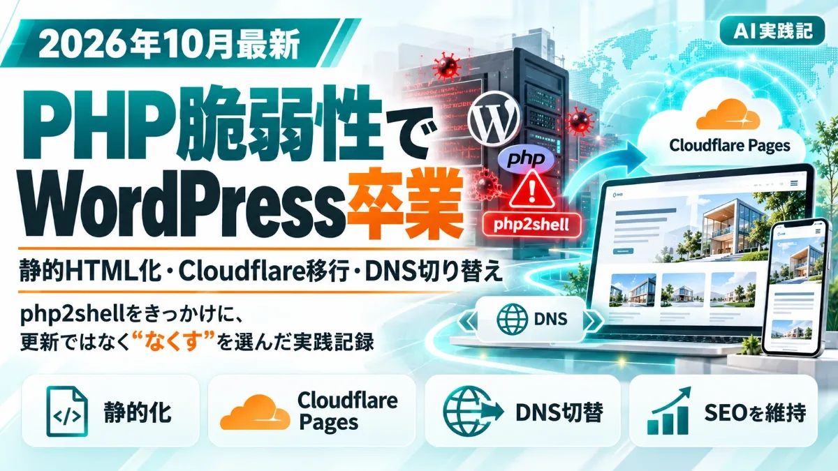 PHP脆弱性php2shellをきっかけにWordPressを卒業し、静的HTML化・Cloudflare Pages移行・DNS切り替えを行った実践記録