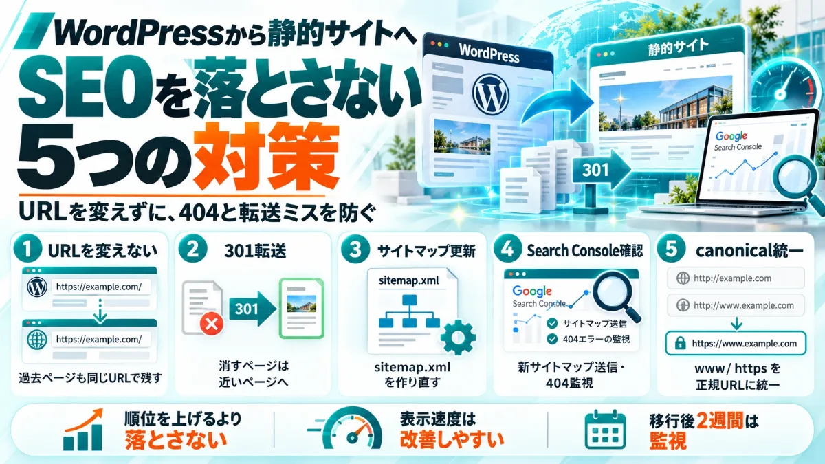 WordPressから静的サイトへの移行でSEOを落とさない5つの対策